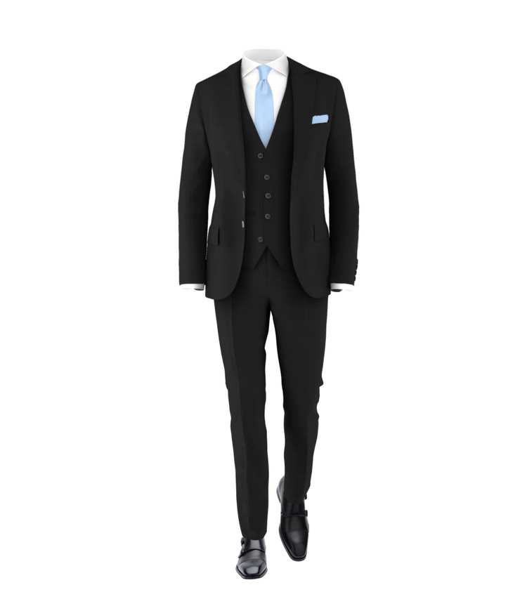 Black Suit Powder Blue Tie