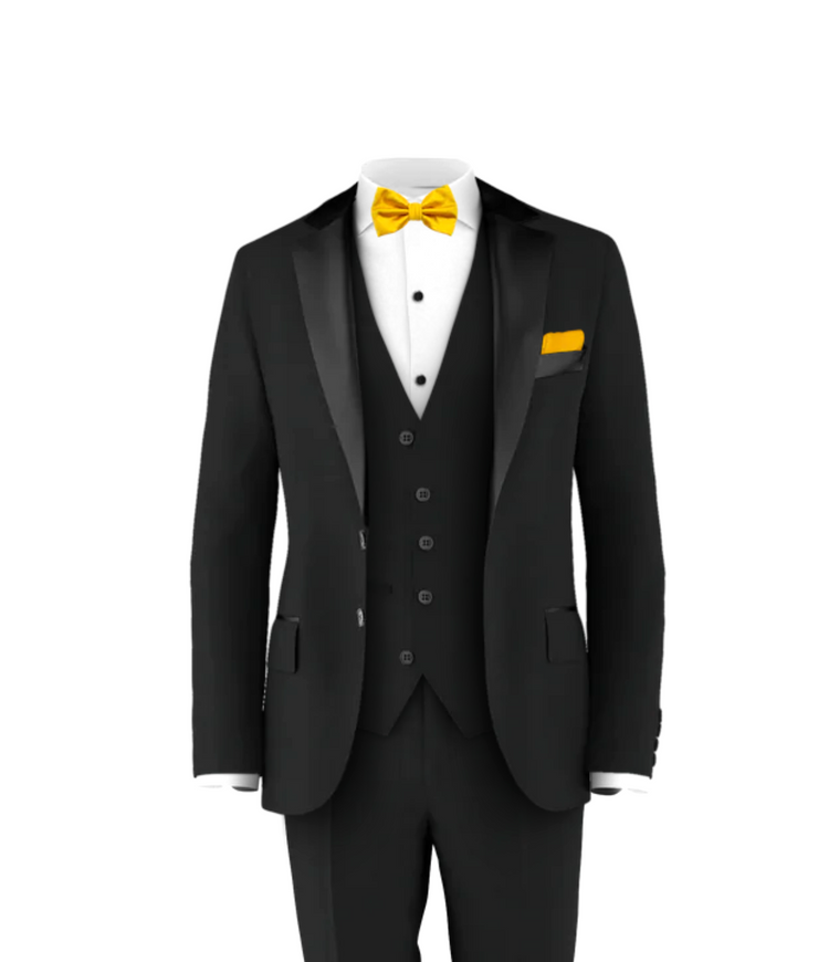 Black Tuxedo Suit Gold Tie