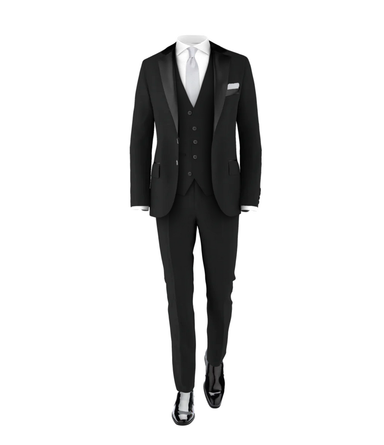 Black Tuxedo Suit Grey Tie