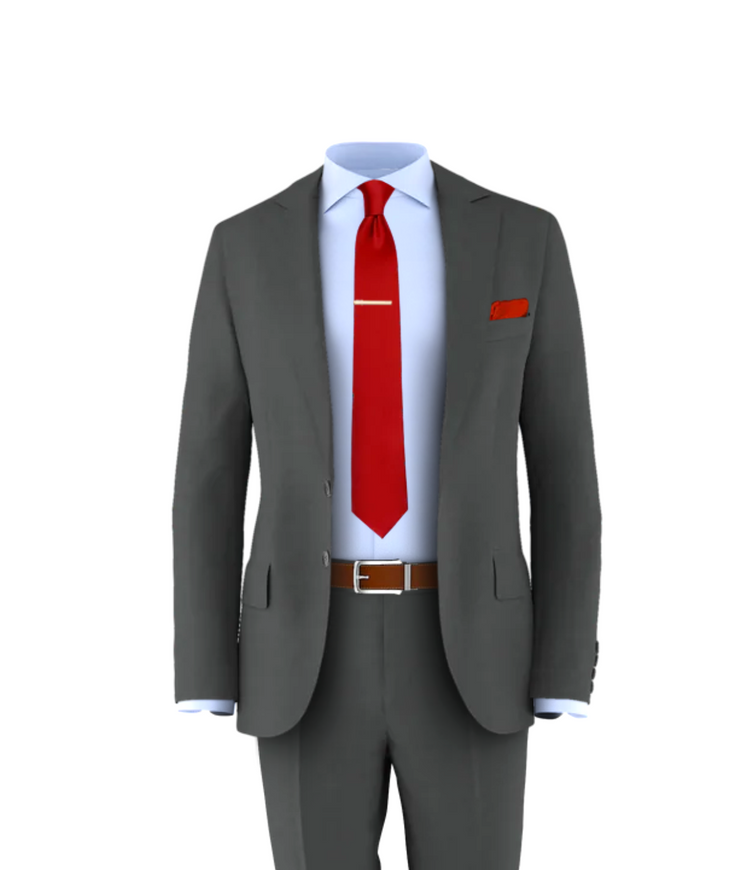 Charcoal Suit Fire Red Tie