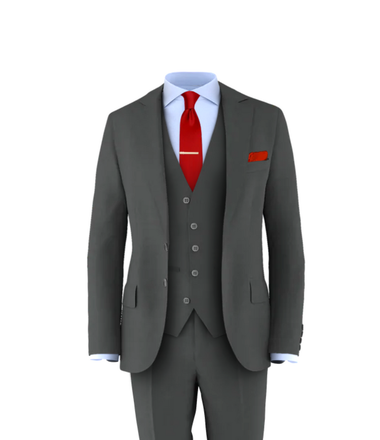 Charcoal Suit Fire Red Tie