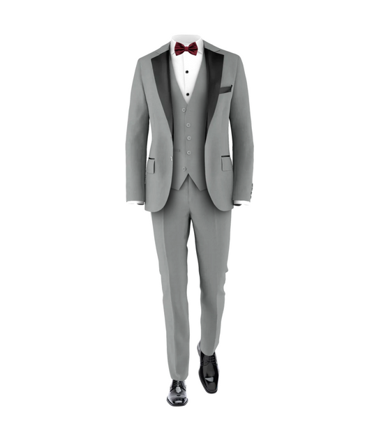 Light Grey Tuxedo & Burgundy Tie