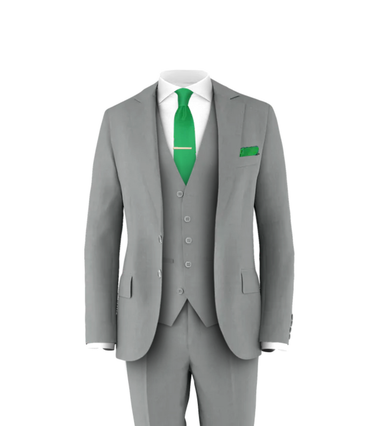 Light Grey Suit Green Tie