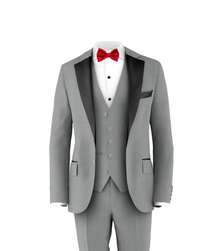 Light Grey Tuxedo & Medium Red Tie