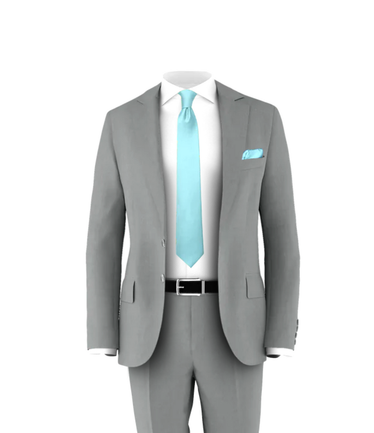 Light Grey Suit Turquoise Tie