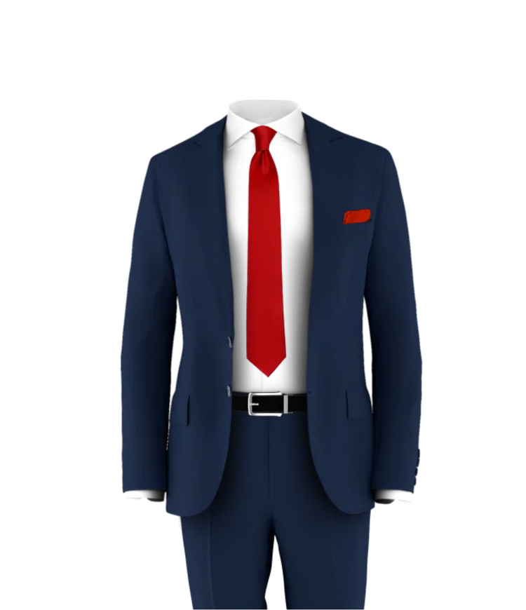 Navy Suit Fire Red Tie