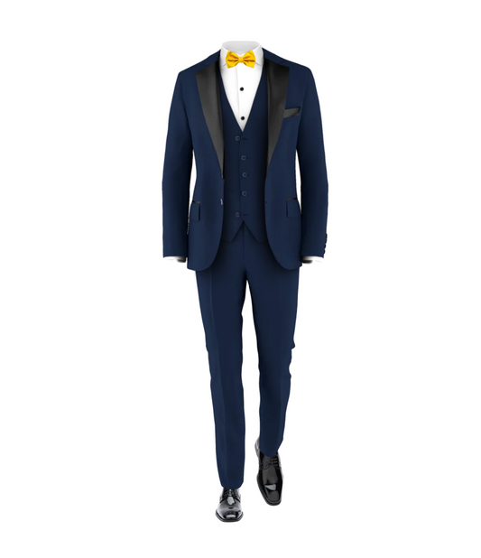 Navy Tuxedo Suit Gold Tie