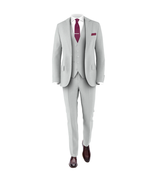 Silver Suit Plum Tie