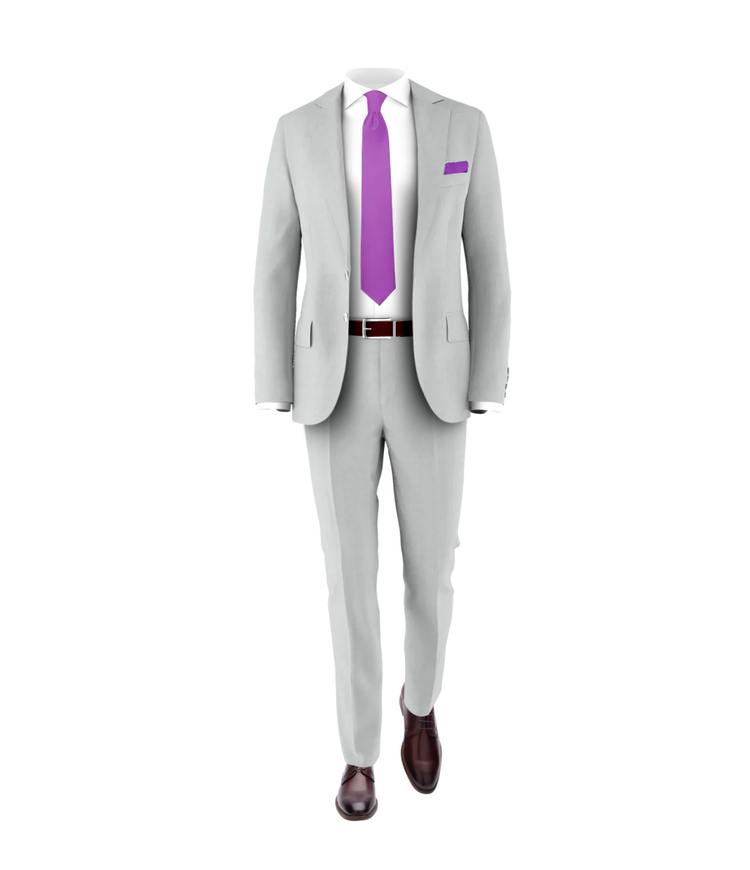 Silver Suit Purple Tie